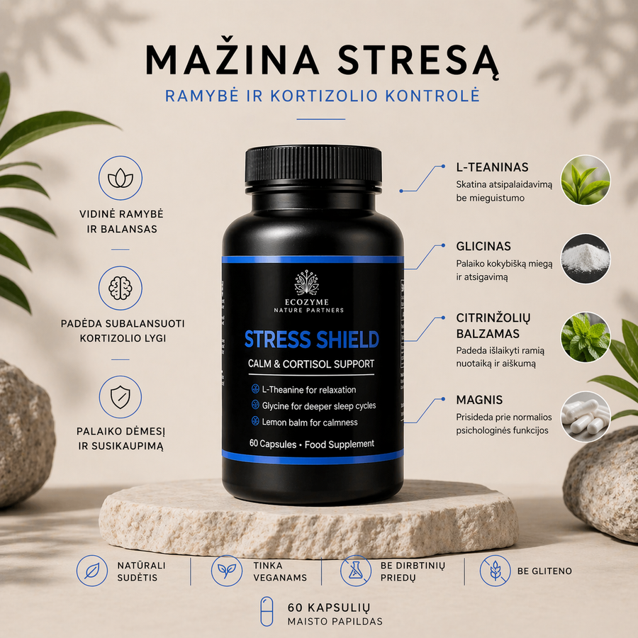 Ecozyme Stress Shield - stressiä ja kortisolia tukeva kompleksi