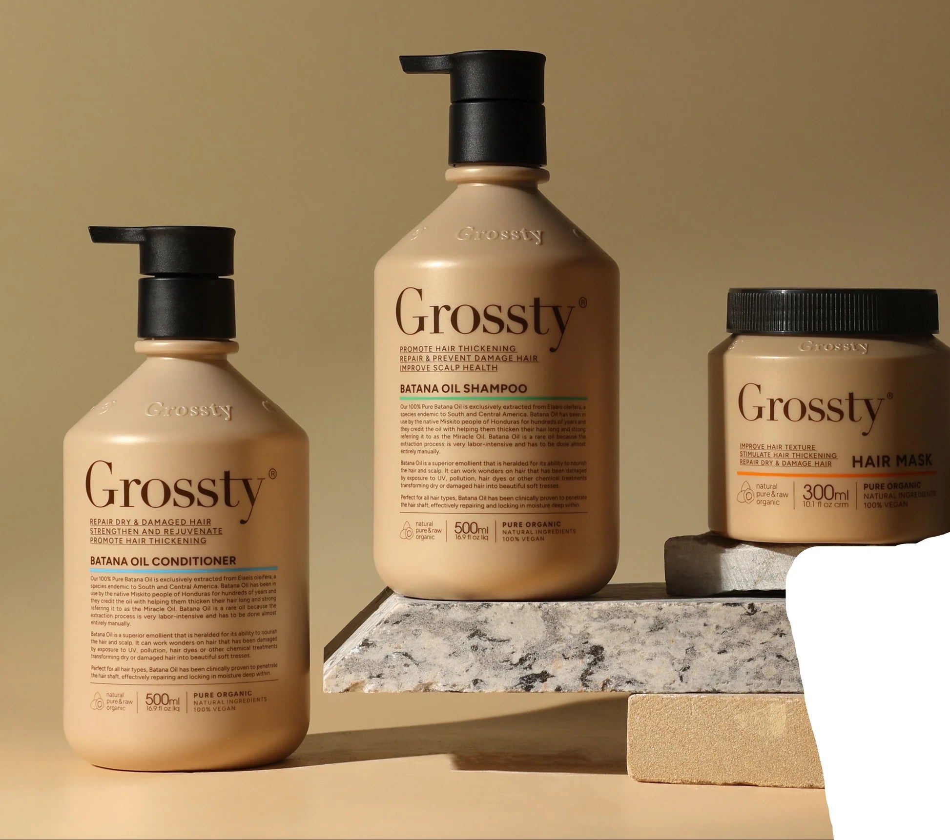 Grossty Batana Oil rinkinys: Šampūnas + Kondicionierius + Plaukų kaukė